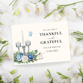 Cartão De Agradecimento Vela de decoração Floral Azul