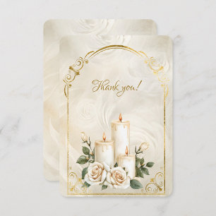 Cartão De Agradecimento Velas à Luz de Rosas Douradas e Brancas
