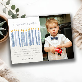 Cartão De Agradecimento Velas de Aniversário Azuis e Amarelas Pastel Linda