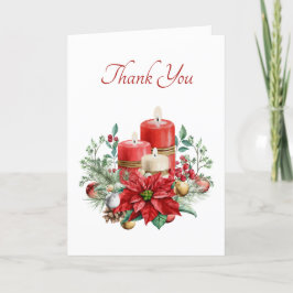 Cartão De Agradecimento Velas de Aquarela e Poinsettia Natal