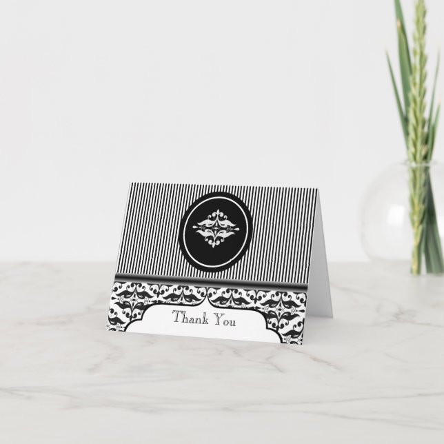 Cartão De Agradecimento Velha Hollywood Damask Obrigado (Frente)