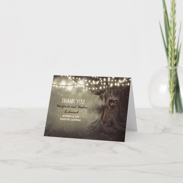 Cartão De Agradecimento velhas árvores, luzes românticas casamento, obriga (Frente)