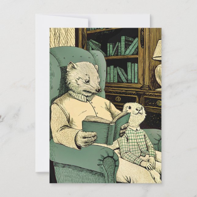 Cartão De Agradecimento Velho fuzileiro lendo um livro para uma jovem moça (Frente)