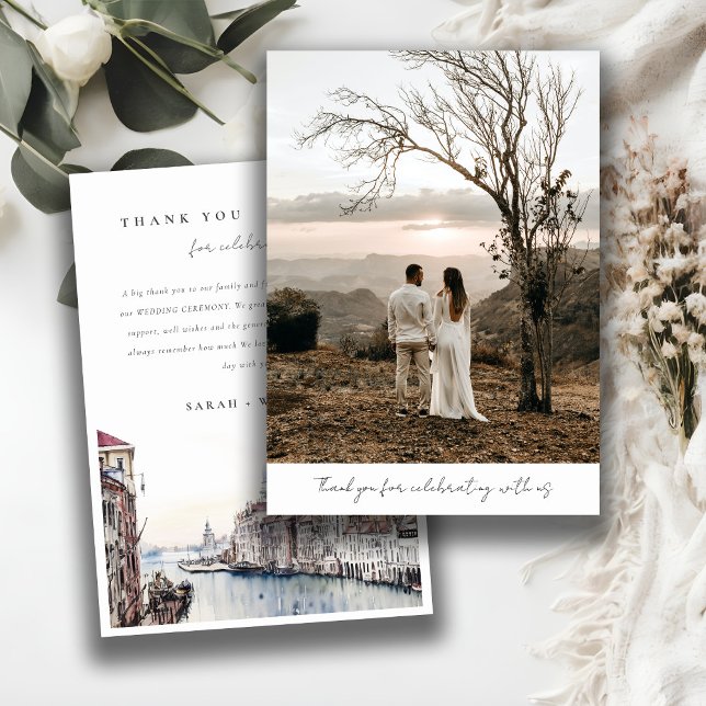 Cartão De Agradecimento Vênice, Itália, Canais Casamento de Aquarela (Criador carregado)