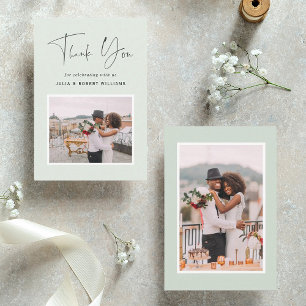 Cartão De Agradecimento Verde 2 Obrigado de Casamento Fotográfico Modern