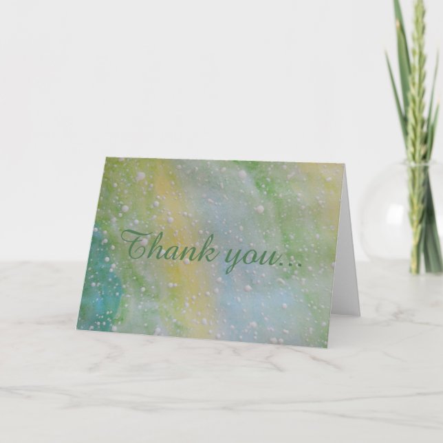 Cartão De Agradecimento Verde, Amarelo e Azul Aquarela (Frente)