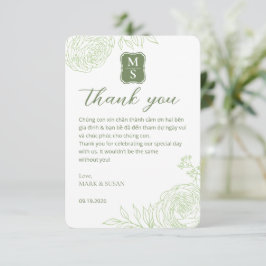 Cartão de Agradecimento Verde Casamento Vietnamita