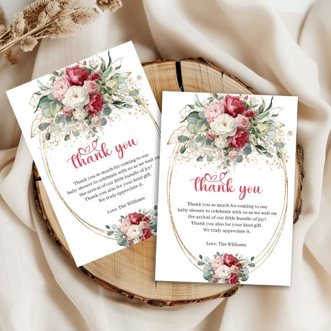 Cartão de Agradecimento Verde com Toque Boêmio de  (Bohemian Burgundy Blush Greenery Thank You Card)