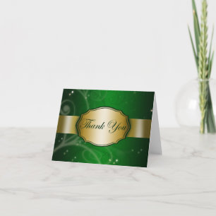 Cartão De Agradecimento Verde e Dourado Floral
