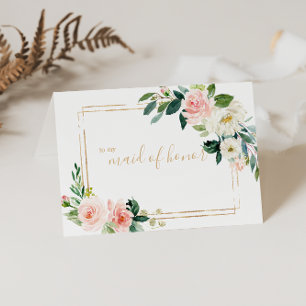 Cartão De Agradecimento Verde e Madrinha de casamento Geométrica Dourada O