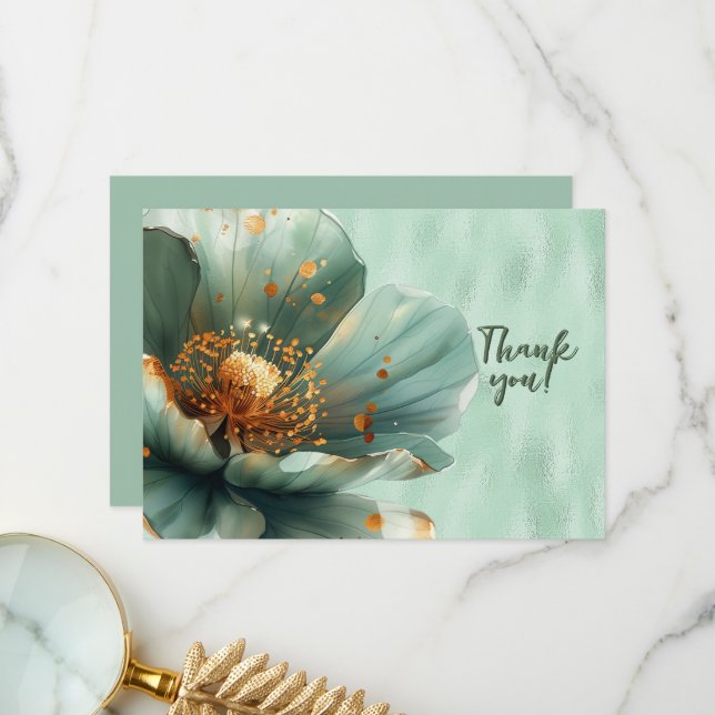 Cartão De Agradecimento Verde Floral Ampliado em Verde Brilhante Obrigado (Frente/Verso In Situ)