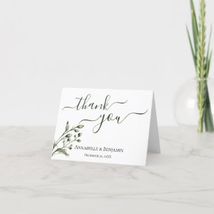 Cartão De Agradecimento Verde Moderno Minimalista + Casamento Branco Obrig