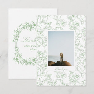 Cartão De Agradecimento Verde Salvia Chinoiserie Floral Foto Casamento