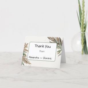 Cartão De Agradecimento Verde sálvia, spray de folhas marrons rústico