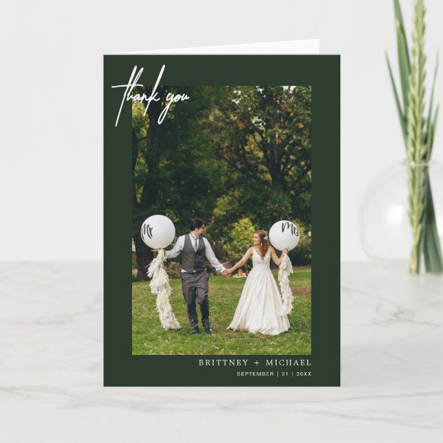 Cartão De Agradecimento Verde sobre a Floresta Moderna com Letra Mão (Frente)