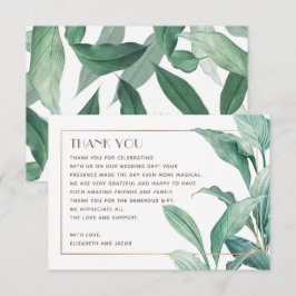 Cartão De Agradecimento Verde tropical com aquarela. Casamento elegante