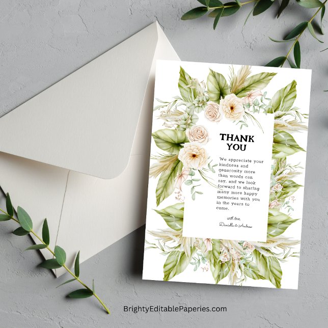 Cartão De Agradecimento Verde Única Bright Pampas Grass Tropical (Tropical Gratitude: Express Thanks with Our Unique Pampas Grass Card.)