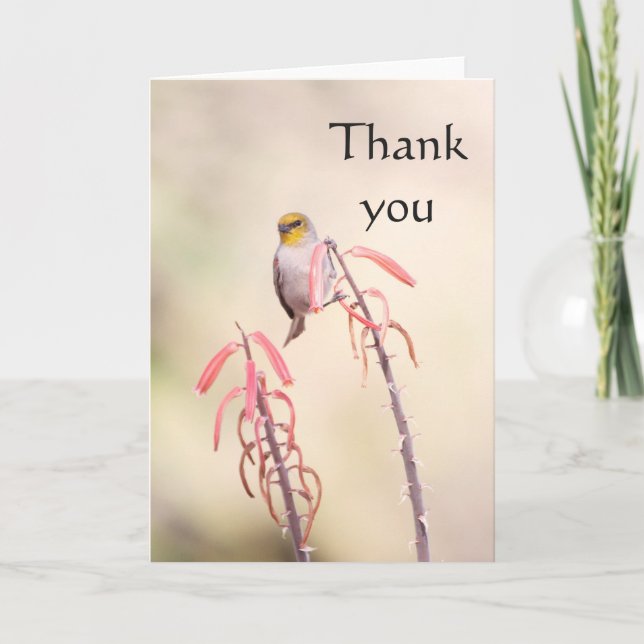 Cartão De Agradecimento Verdin empoleirado no penstem, obrigado você (Frente)