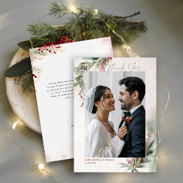 Cartão De Agradecimento Verdura de Inverno Vermelho Natal Chic Foto Obriga