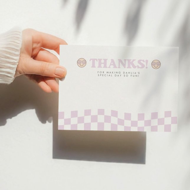 Cartão De Agradecimento Verificação de Garota Groovy Xadrez Rosto Feliz |  (Criador carregado)