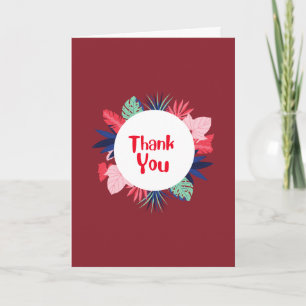 Cartão de agradecimento vermelho com flores tropic