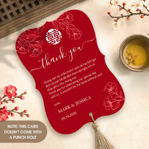 Cartão de agradecimento vermelho de casamento viet