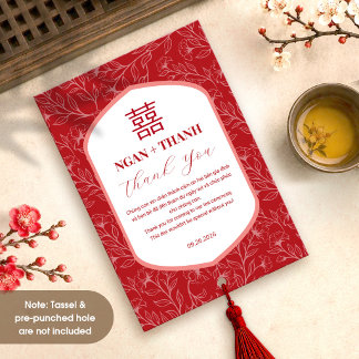 Cartão de agradecimento vermelho de casamento viet