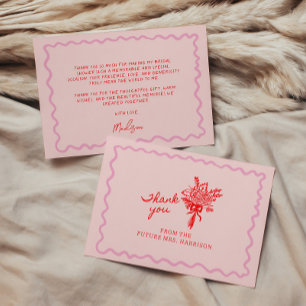 Cartão De Agradecimento Vermelho Rosa Caprichoso Manuscrito