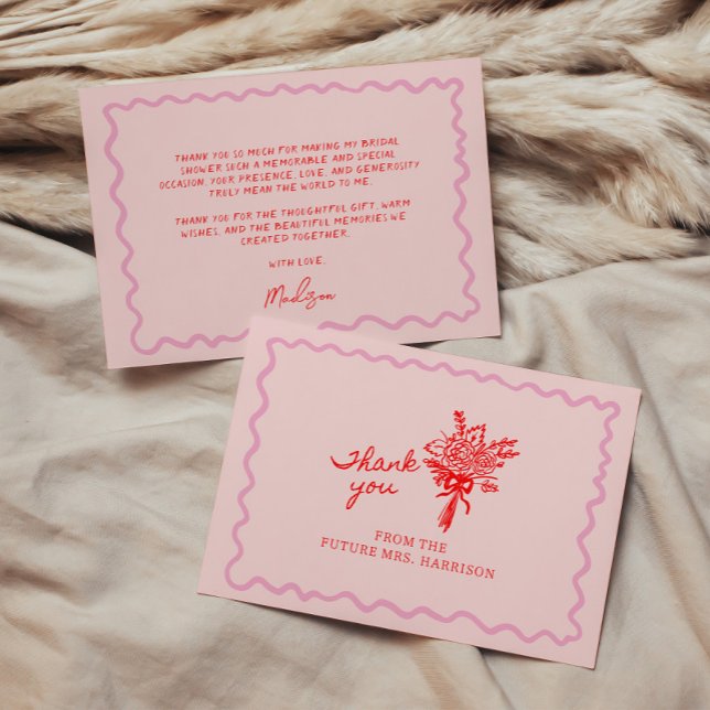 Cartão De Agradecimento Vermelho Rosa Caprichoso Manuscrito (Criador carregado)