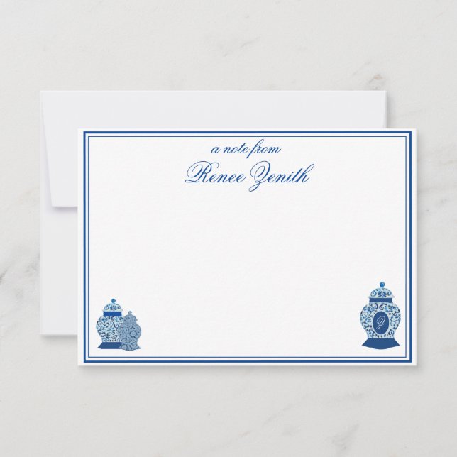 Cartão De Agradecimento Versailles Chinoiserie Jarra de Gengibre Monograma (Frente)