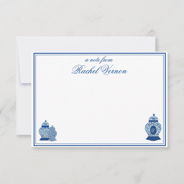 Cartão De Agradecimento Versalhes Chinoiserie Ginger Jar Monograma V (Frente)