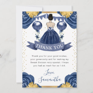 Cartão De Agradecimento Vestido Azul Marinho Princesa Morena Sweet 16
