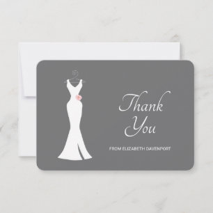 Cartão De Agradecimento Vestido Branco Elegante em Cinza - Noiva Simples e