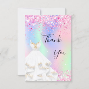 Cartão De Agradecimento Vestido branco holográfico rosa