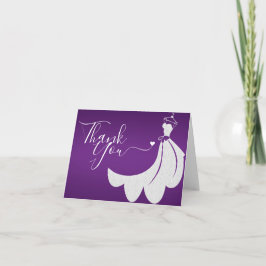 Cartão De Agradecimento Vestido de Casamento Branco no Chá de panela Roxo