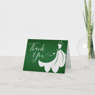 Cartão De Agradecimento Vestido de Casamento Branco no Chá de panela Verde