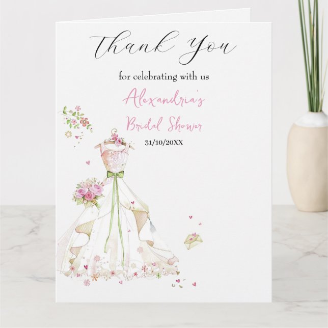Cartão De Agradecimento Vestido de Chá de Noiva Personalizado Obrigado (Frente)