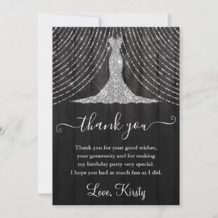 Cartão De Agradecimento Vestido de Diamante Prateado sobre Festa de Aniver