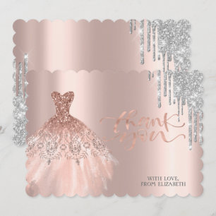 Cartão De Agradecimento Vestido de Gotejamento Prateado Elegante Dourado R