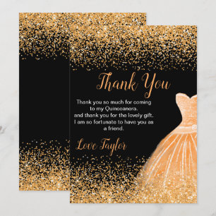Cartão De Agradecimento Vestido de Laranja Pêssego Quinceanera Brilho Fals