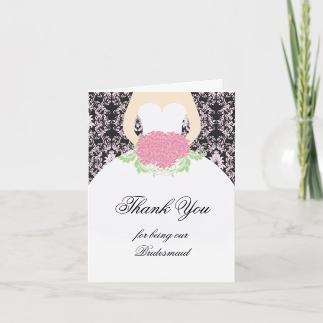 Cartão De Agradecimento Vestido de noiva, damasco, flores Obrigado pelo ca (Frente)