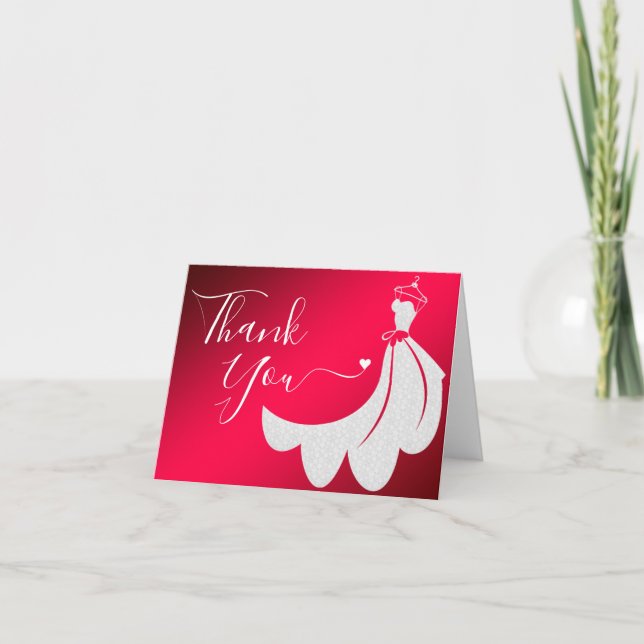 Cartão De Agradecimento Vestido de Noiva de Renda Branca no Vermelho | Per (Frente)
