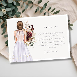 Cartão De Agradecimento Vestido de Noiva Lilás Boho Elegante Chuveiro de N