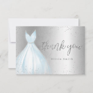 Cartão De Agradecimento Vestido elegante de prata e brilho azul para festa