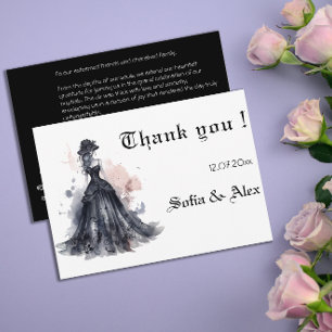 Cartão De Agradecimento Vestido preto gótico aquarela casamento salvar a d