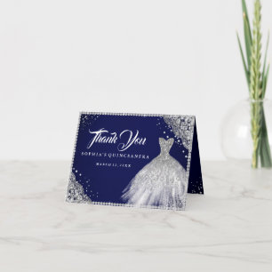 Cartão De Agradecimento Vestido Quinceanera de Brilho Diamante Prata Marin