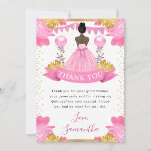 Cartão De Agradecimento Vestido Rosa Princesa de Pele Escura Quinceanera