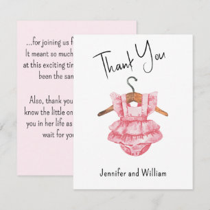 Cartão De Agradecimento Vestido Rosa Vintage Aquarela Chás de Bebê