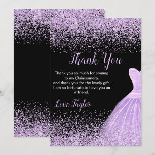 Cartão De Agradecimento Vestido Roxo Claro de Quinceanera com Brilho Falso
