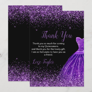 Cartão De Agradecimento Vestido Roxo Escuro de Quinceanera com Brilho Fals